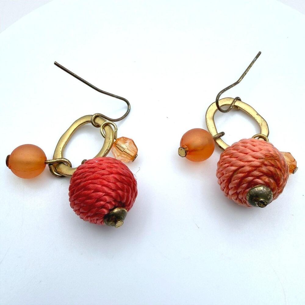 Vintage Art Da Terra Eco-Brazilian Ball Golden Grass Dangle Hook Earrings
